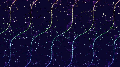 Colorful geometric pattern with intersecting lines in purple, blue, and yellow Stock Footage 253962268