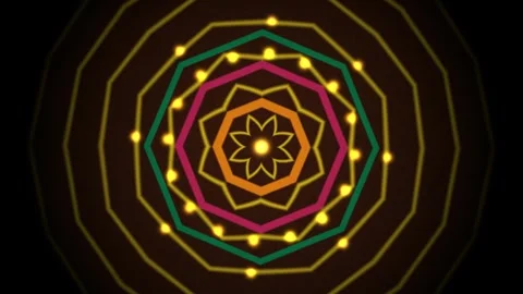 Colorful geometric pattern with lights and shapes on black Stock Footage 338276891