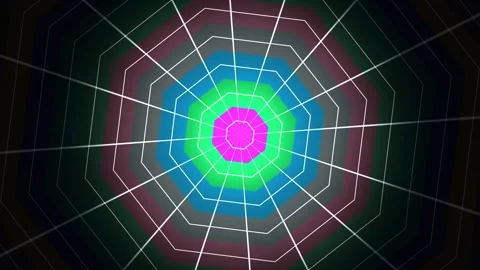Colorful geometric pattern with lines and shapes on dark Stock Footage 338228103