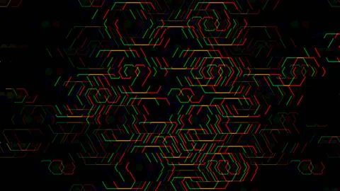 Colorful geometric pattern with lines and shapes on black background Stock Illustration