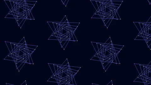 Colorful geometric pattern of lines, triangles, squares, circles in blue and Stock Footage 297597148
