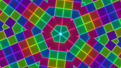 Colorful geometric pattern with neon lights and bright Stock Footage 338004069