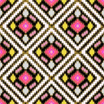Colorful geometric pattern with pink, yellow, black, and white Stock Illustration