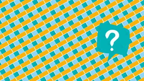 Colorful Geometric Pattern with Question Mark on Blue Background Stock Photos