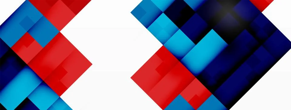Colorful geometric pattern with red, blue, and black shapes on white background Stock Illustration