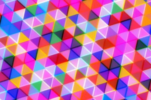 Colorful geometric pattern of small triangles in vibrant hues Stock Photos