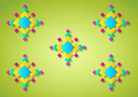 Colorful geometric pattern with squares and diamonds on green background Stock Illustration