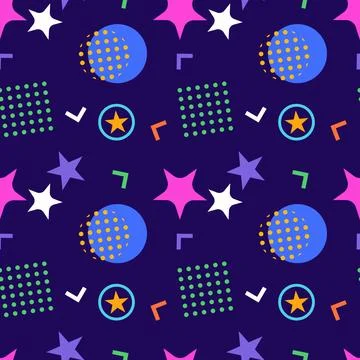 Colorful Geometric Pattern with Stars and Circles Stock Illustration