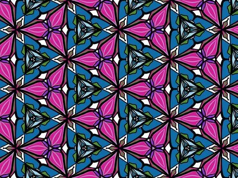 Colorful geometric pattern with three-point kaleidoscope shapes. Illustrazione stock