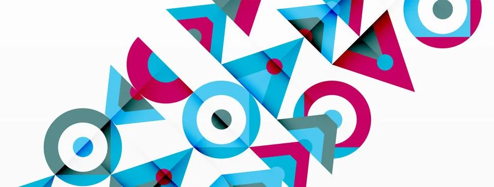 A colorful geometric pattern with triangles and circles on a white background Stock Illustration