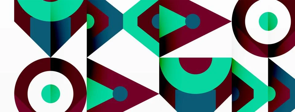 A colorful geometric pattern with triangles and circles on a white background Stock Illustration