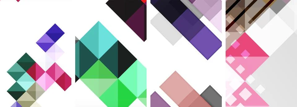 A colorful geometric pattern with triangles and squares on a white background Stock Illustration