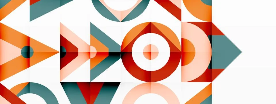 A colorful geometric pattern with triangles and circles on a white background Stock Illustration