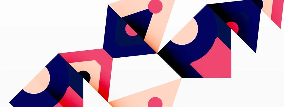 A colorful geometric pattern with triangles and circles on a white background Stock Illustration