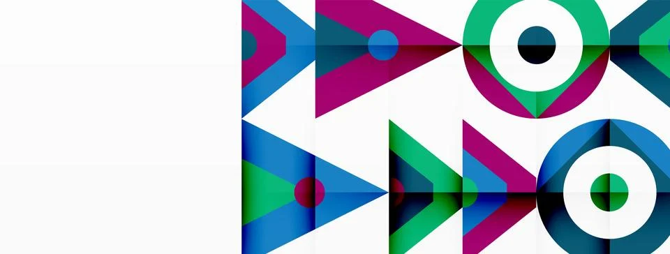 A colorful geometric pattern with triangles and circles on a white background Stock Illustration