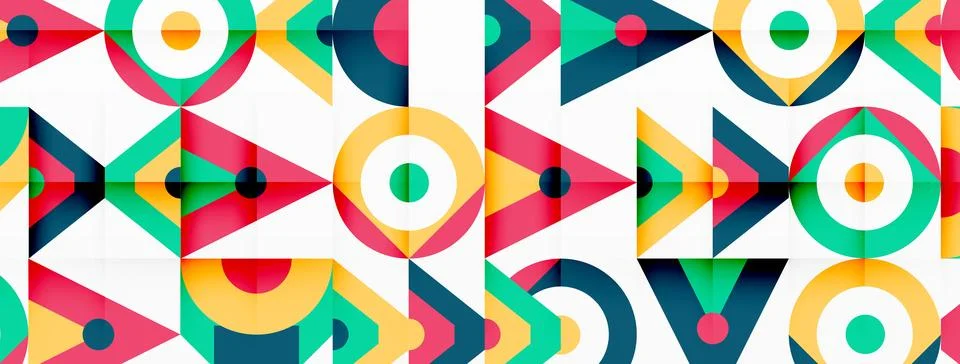 A colorful geometric pattern with triangles and circles on a white background Illustrazione stock