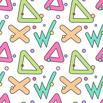 Colorful Geometric Pattern with Triangles, Crosses, and Lines Stock Illustration