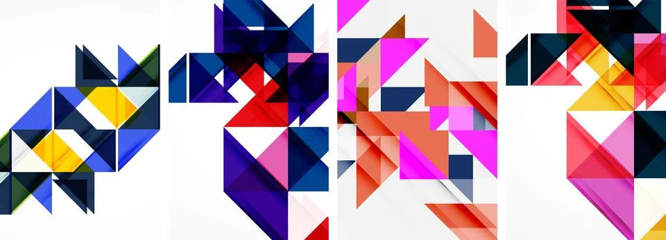A colorful geometric pattern of triangles on a white background 스톡 일러스트