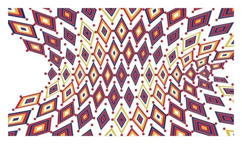 Colorful geometric pattern with vibrant diamonds and dots on a white backgr.. イラスト素材