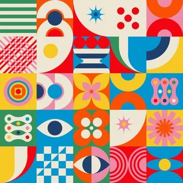 Colorful Geometric Pattern with Woven Texture and Eye Vector 스톡 일러스트