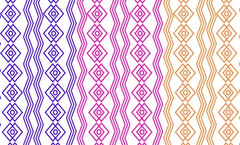 Colorful Geometric Pattern With Zigzag Lines And Diamond Motifs In Blue, Pi.. Stock Illustration