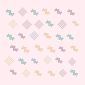 Colorful geometric pattern of zigzags and dots on a pink background for pla.. Stock Illustration