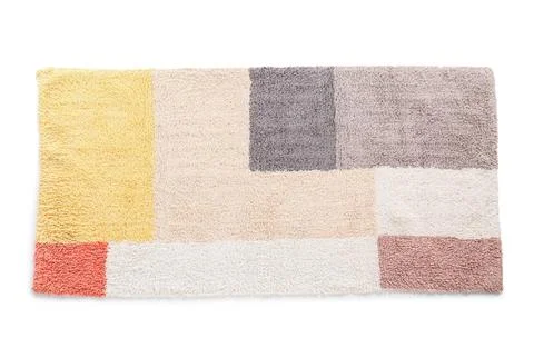 Colorful geometric patterned bath mat or area rug with soft texture and moder Stock Photos