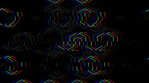 Colorful geometric patterns appear on a dark background 스톡 일러스트
