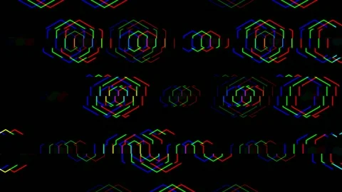 Colorful geometric patterns create a digital art scene at night Stock Footage 331693943