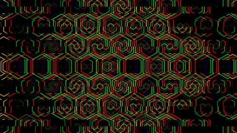 Colorful geometric patterns create digital art on black background 스톡 일러스트