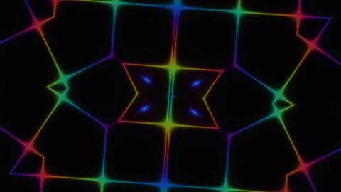 Colorful geometric patterns create dynamic visuals on dark Stock Footage 338301767