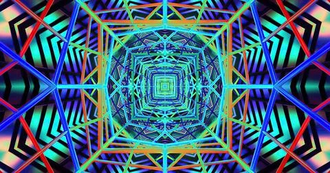 Colorful geometric patterns create a mesmerizing optical illusion Stock Illustration
