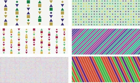 Colorful geometric patterns featuring various shapes and lines in vibrant c.. Stock Illustration