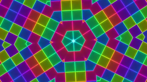 Colorful geometric patterns in neon shades create vibrant Stock Footage 338009869