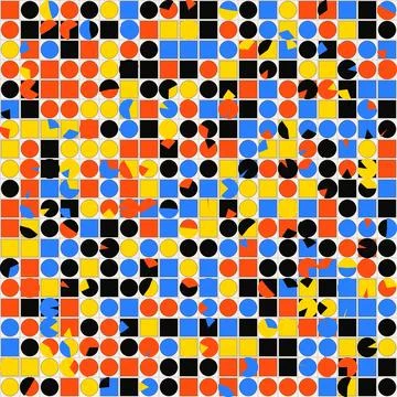 Colorful geometric pixel art pattern with numbers and circles on grid backg.. Stock Illustration