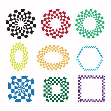 Colorful geometric pixel art patterns in circles and squares Stock Illustration