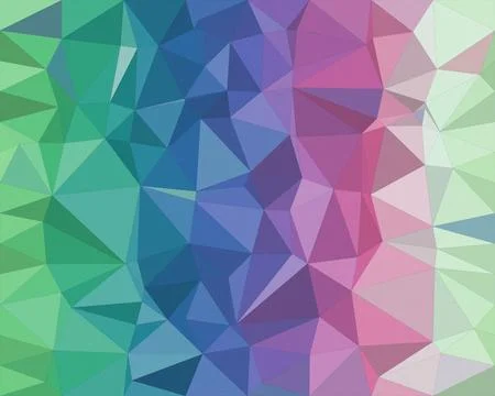 A colorful geometric polygon pattern blends green, blue, and purple into an.. Stock Illustration