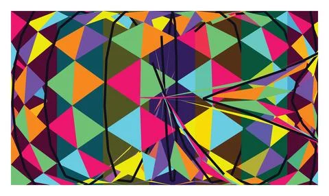 Colorful geometric polygon pattern with vibrant triangles and distorted lin.. Illustrazione stock