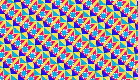 Colorful Geometric Seamless Pattern With Bright Diagonal Tiles and Retro Po.. イラスト素材