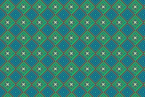 Colorful Geometric Seamless Pattern With Diamond Motifs and Retro Optical D.. Stock Illustration