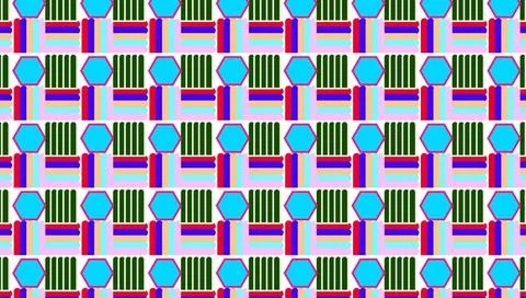 Colorful Geometric Seamless Pattern With Hexagons and Stripes in Retro Style Stock Illustration