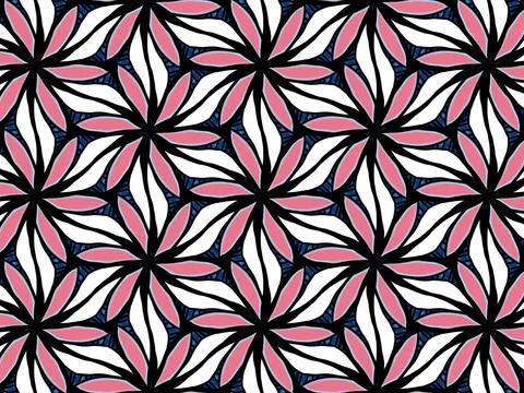Colorful geometric seamless pattern with vibrant floral pinwheel shapes. Stock-Illustration