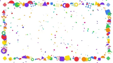 Colorful Geometric Shape Border with Falling Confetti Animation Stock Footage 344622808
