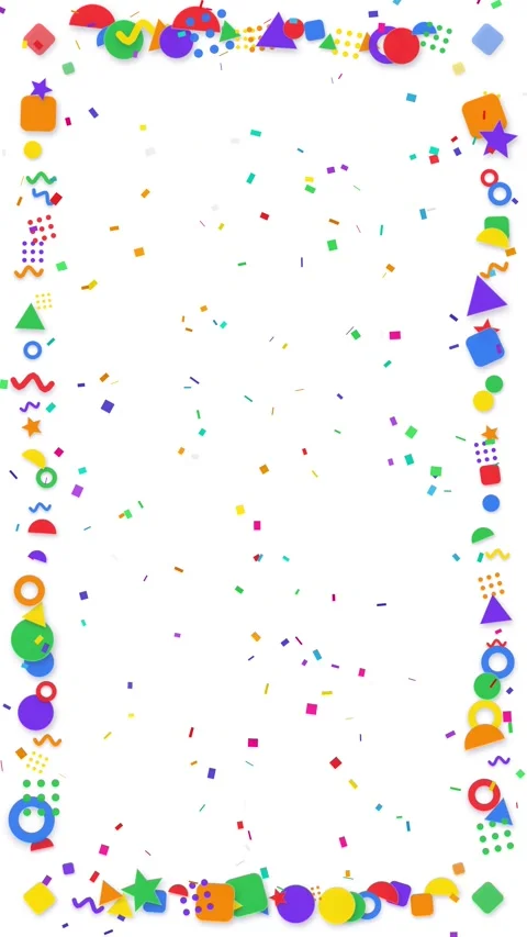 Colorful Geometric Shape Border with Falling Confetti Animation Stock Footage 344836344