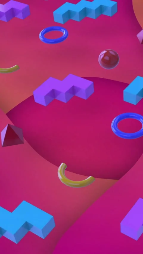 Colorful geometric shapes and patterns animation over red and pink background Vídeo Stock 344783957