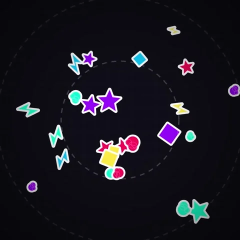 Colorful Geometric Shapes Exploding on Dark Background, Abstract Animation Stockbeeldmateriaal 346283293