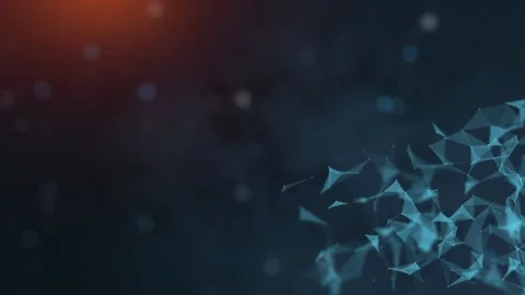 Colorful geometric shapes exploding then freezing in blue and red glow Video stock 138549231