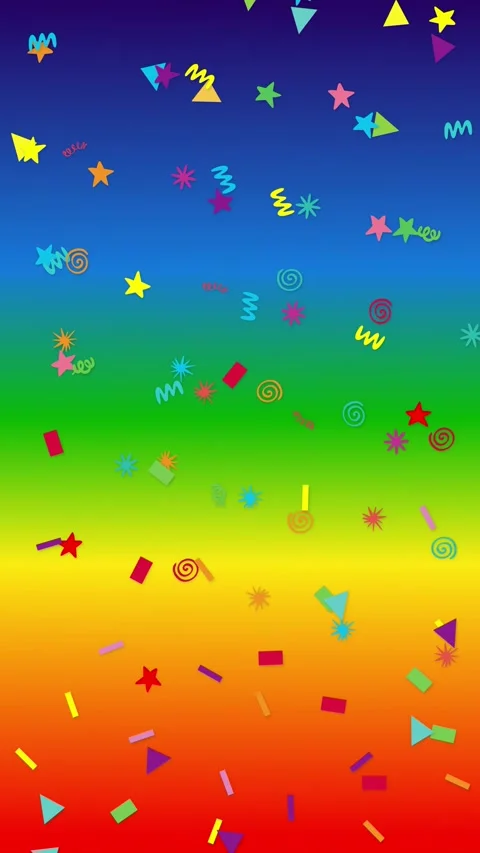 Colorful Geometric Shapes Falling Over Vibrant Rainbow Gradient Background Stock Footage 340381659