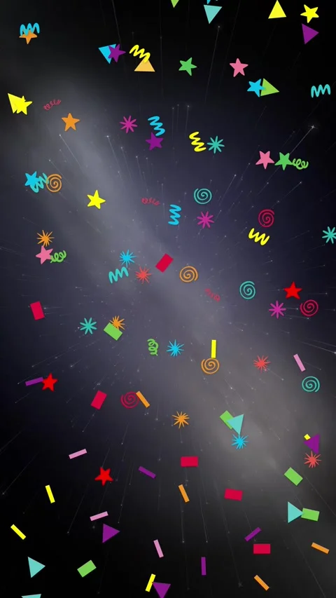 Colorful Geometric Shapes Falling Over Dark Starry Space Background Stock Footage 342211891