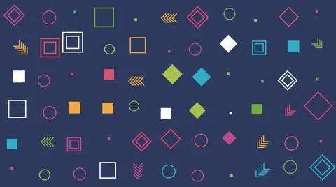 Colorful geometric shapes pattern on dark background Stock Illustration